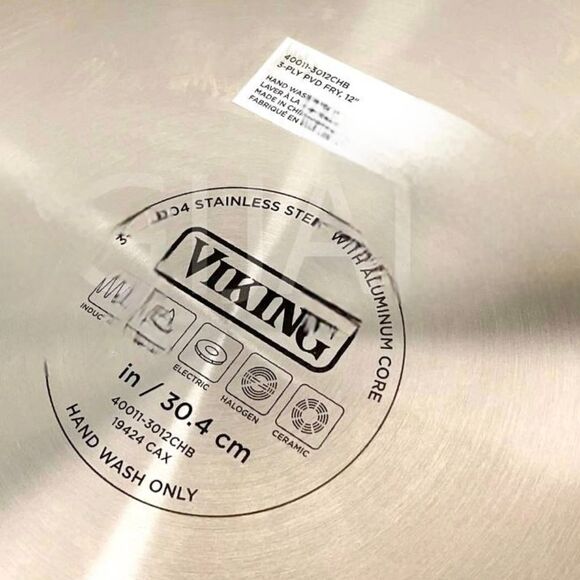 Viking 3-Ply 304 Stainless Steel w/Aluminum Core 12" Fry Pan - Picture 5 of 11